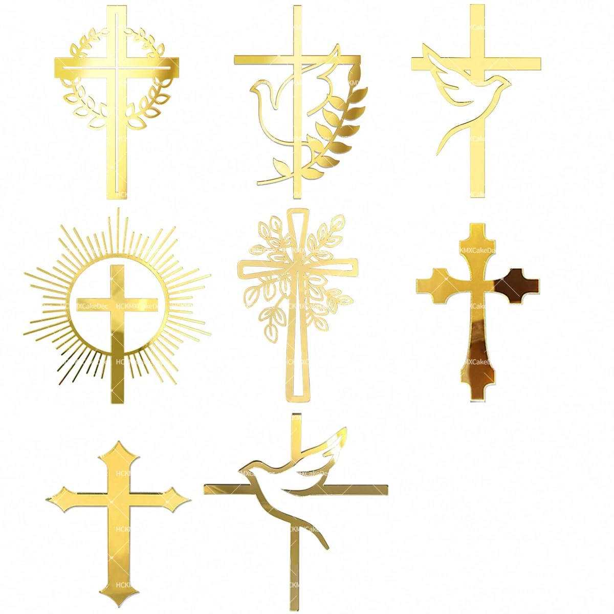 3-teiliges Gold-Kreuz Tortendekorations-Set aus Acryl für Taufe, Erstkommunion, Firmung und Partyzubehör – Detail 6