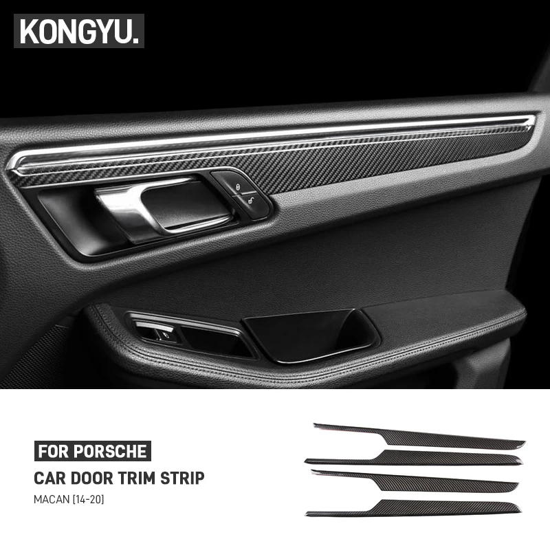 For Porsche Macan 2014 2015 2016 2017 2018 2019 2020 Real Carbon Fiber Car Inner Door Panel Decorative Strip Cover Trim Sticker