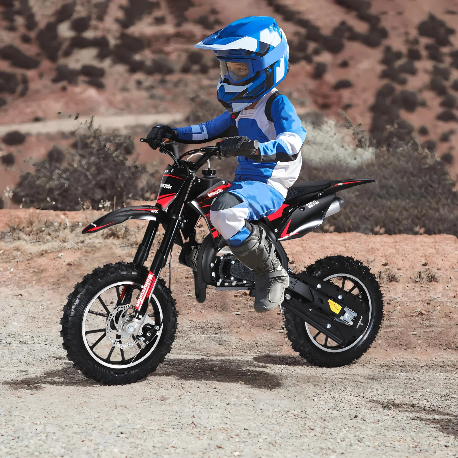

49cc 2-stroke Gas Powered Mini Motorcycle | Pocket Dirt Bike with External Rotary Tires, Front Disc Brakes, Up to 20 mph, Max