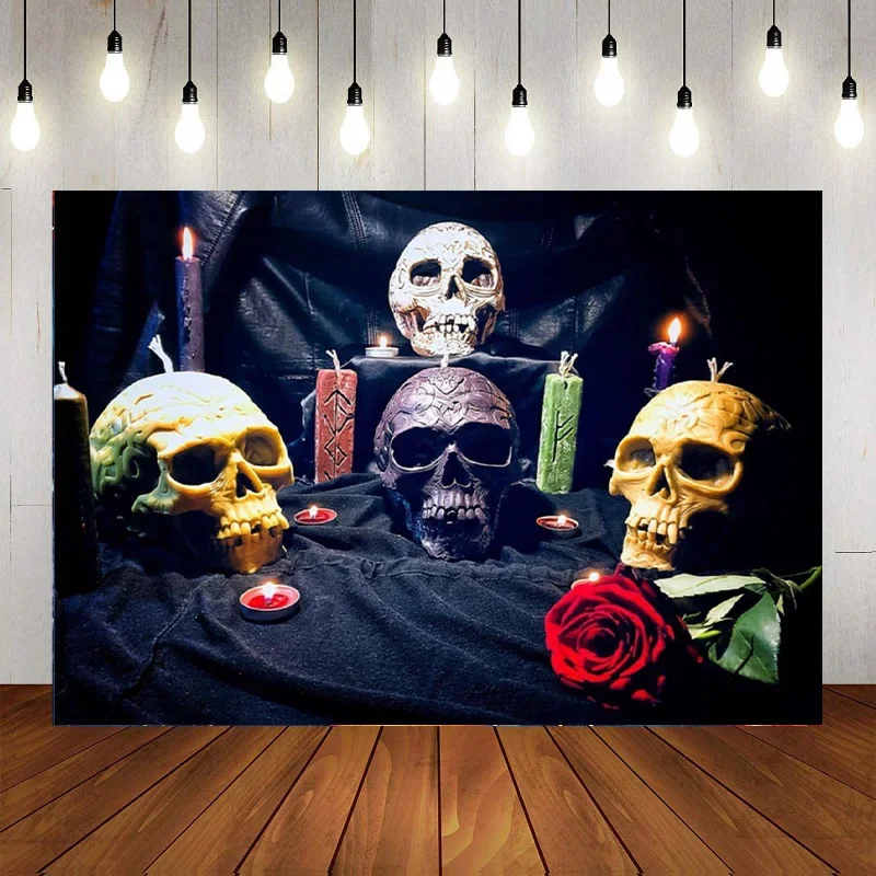 Halloween Till Death Do Us Part Backdrop Bridal Groom Spooky Skeleton Anniversary Party Photography Background Decor Banner