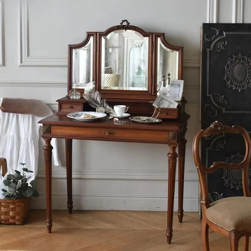 Retro solid wood combined durable dressing table carved bedroom dressing table