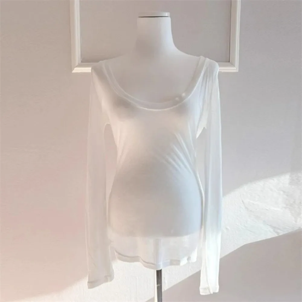 Bikini Cover Up Loose T Shirts Transparent Oversize Bottoming Shirts UV-Protective Lightweight Sun-protection Pullovers Girls