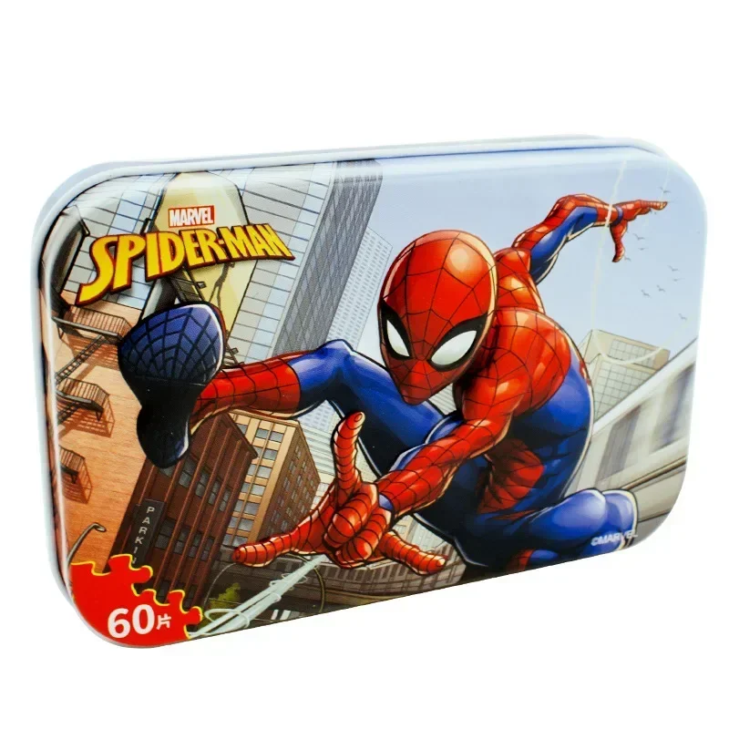 60/100/200PCS Iron Box Jigsaw Puzzle For Children In Spider-Man The Avengers To Teach Children Early Intellectual Toys Boy Gifts