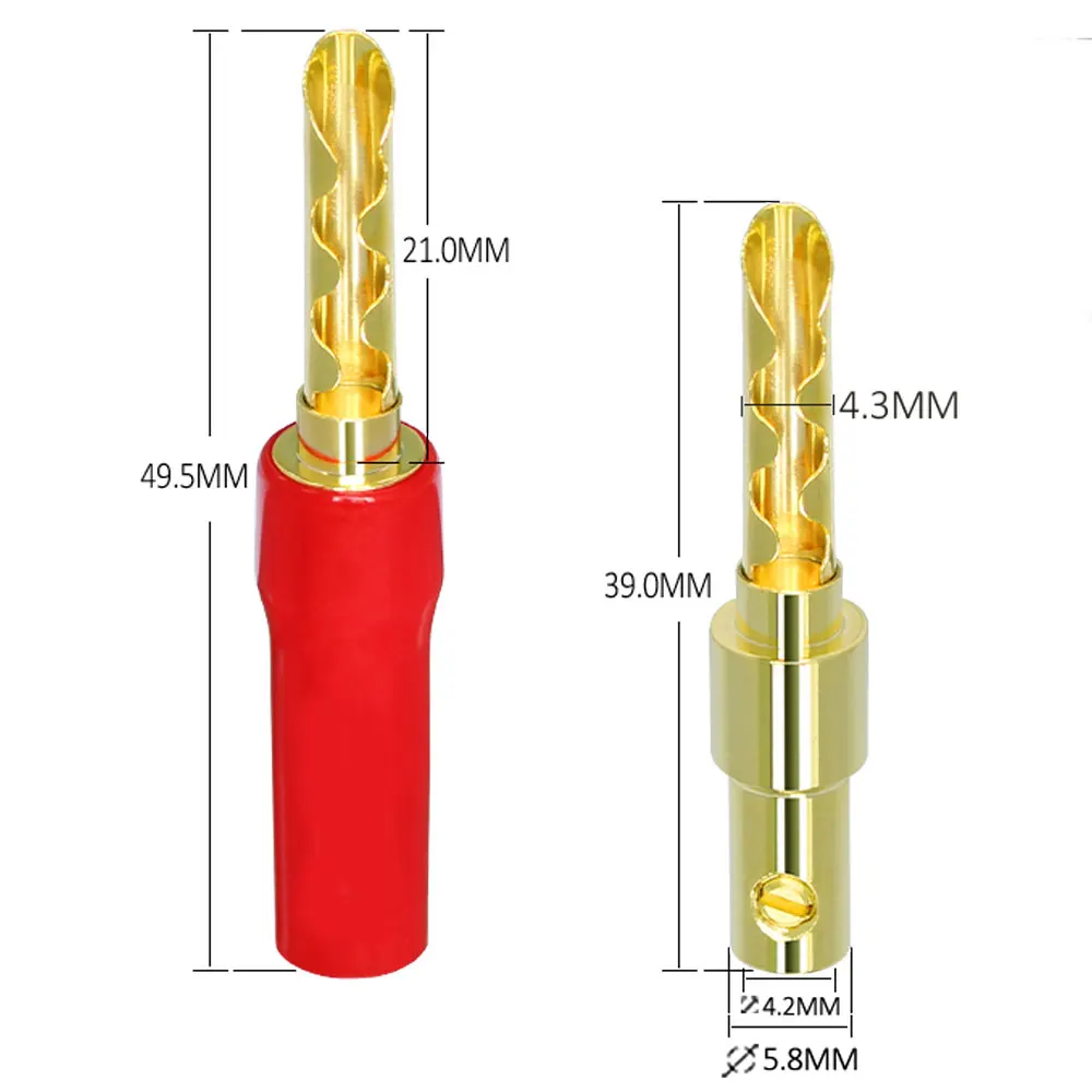 Musical Sound Banana Plug 4mm Pin Plug Screw Type 24K Gold Plated Connectors Insulated Support 12 AWG to 20 AWG Speaker Wires