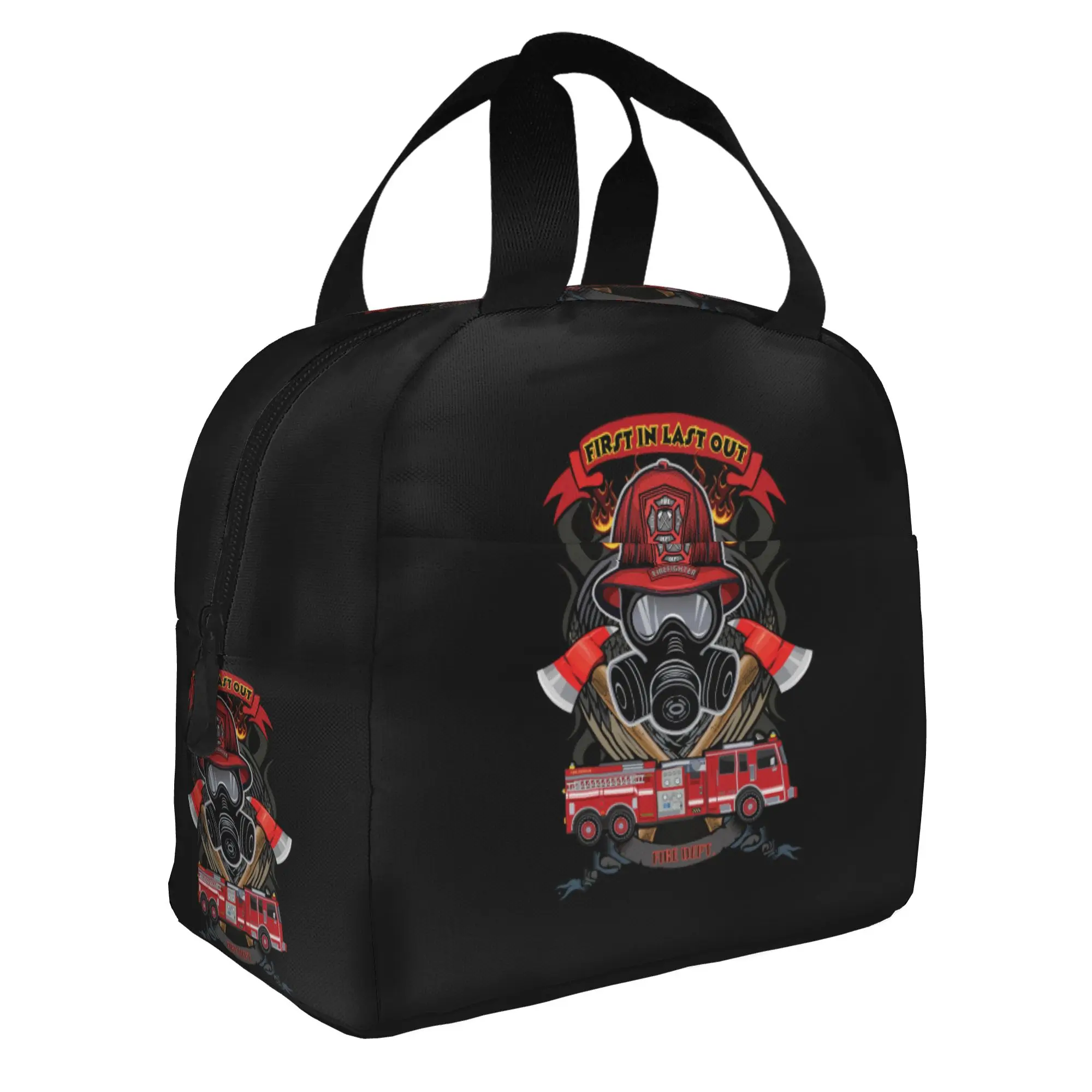 Fire Rescue Fireman Skull Firefighter  Thermal Insulated Lunch Bag Portable Lunch Tote for Work School Travel Storage Food Box