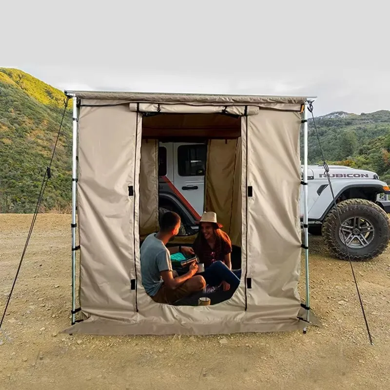 Portable Outdoor Car Side Awning Rain Protection Sun Protection UV Protection Black Weatherproof Coated Camper RV Awning