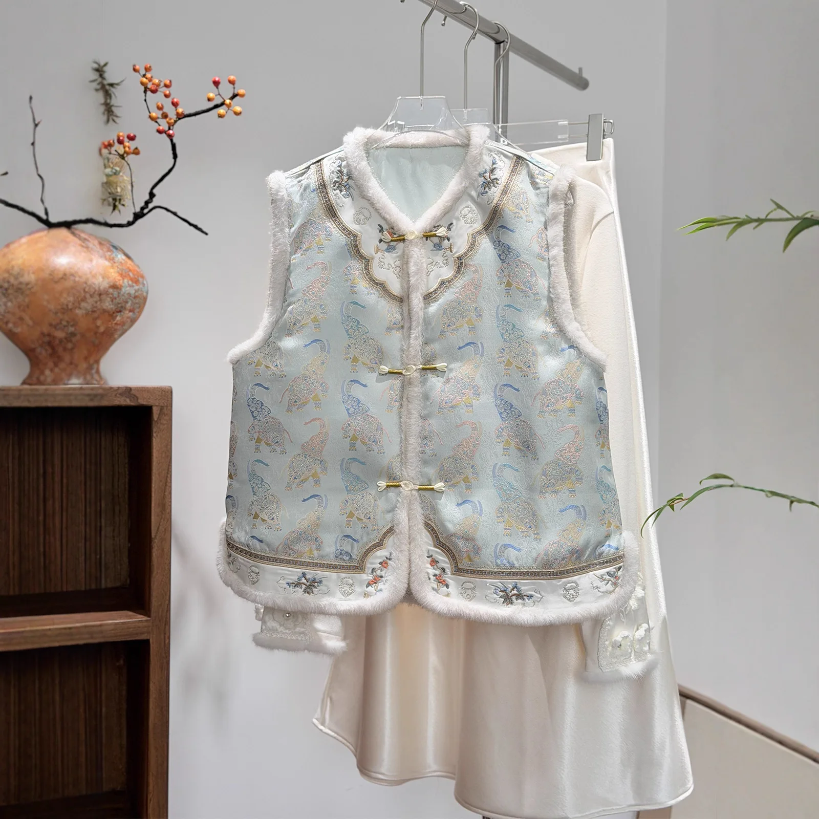 

Двусторонняя одежда Thiened Cotton Young Sle, женский жилет, голубая вязаная верхняя одежда на осень и зиму