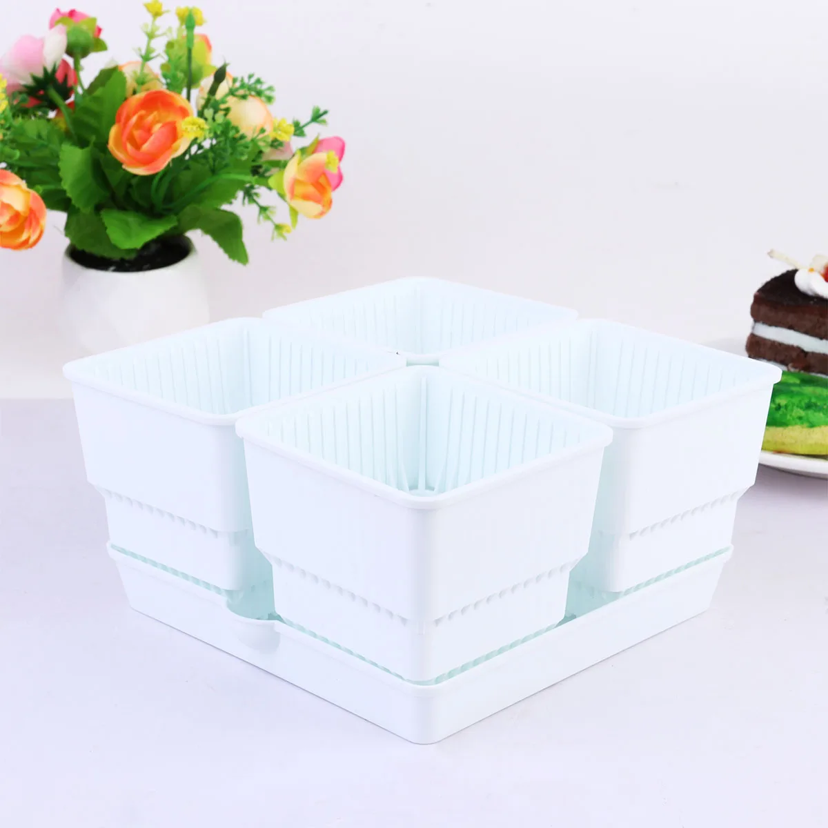 

Plastic Flower Pot Combination Succulent Pots Cactus Bonsai Drainage Holes Side Slits Root Growth Gardening Desk Bookshelf