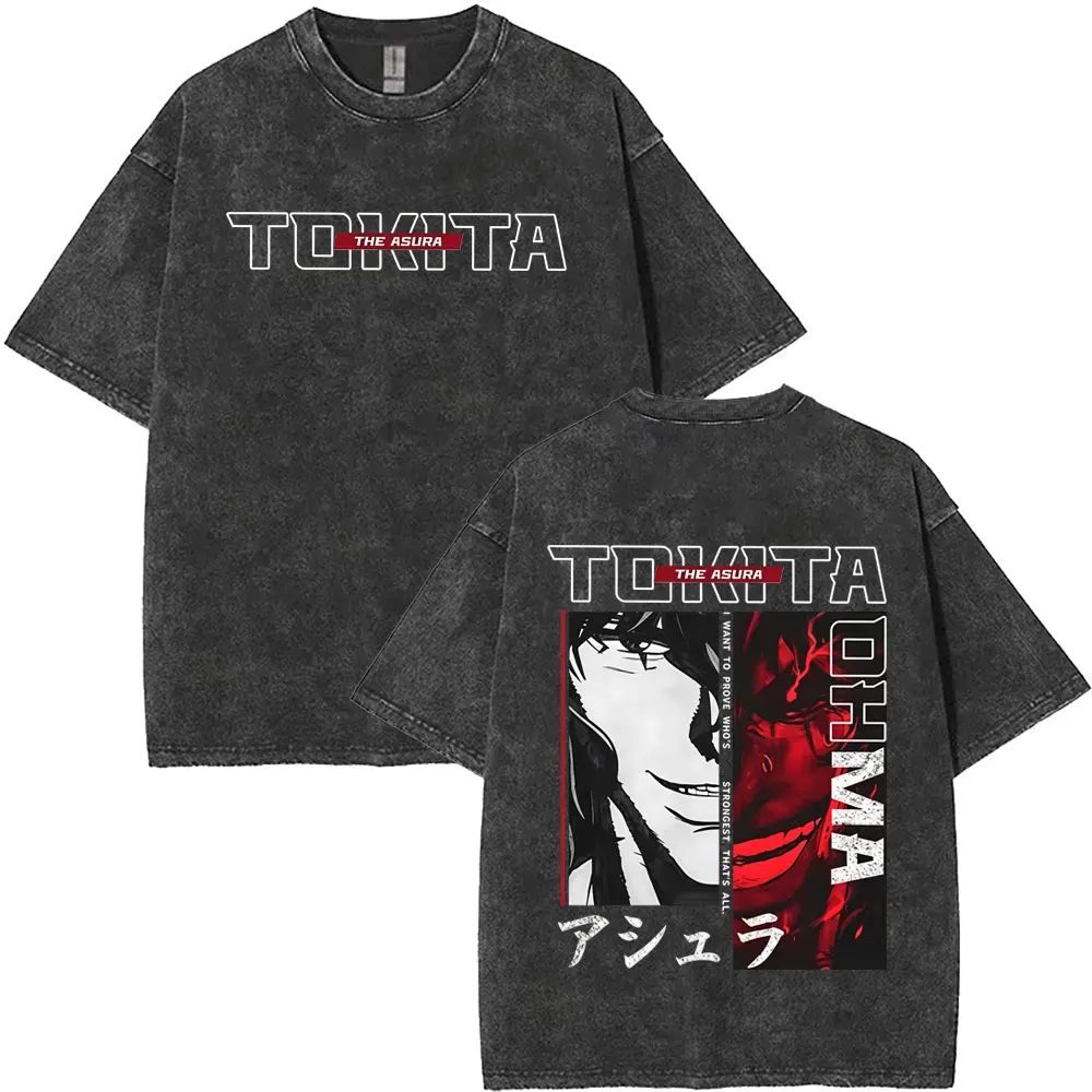 Washed Vintage Anime Kengan Ashura Tokita Ohma I Want To Prove Who's Strongest That's All T-shirt Men Manga Oversized T Shirt