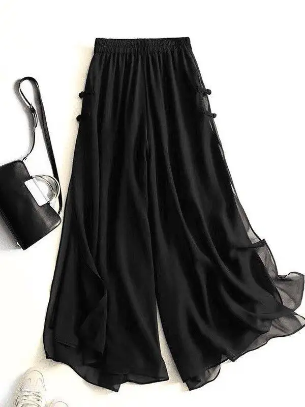

plus Size Casual High Waist Wide Leg Pants Split Design Hip Concealing Nine Points for Women Summer Comfortable Casual Skirt ...