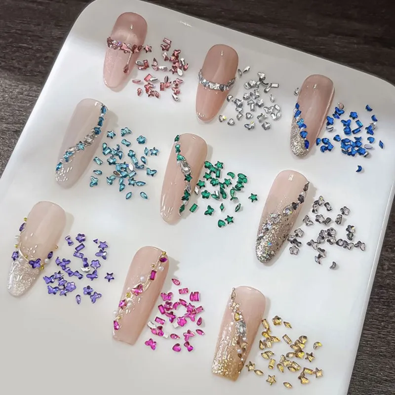 12 Grids Mix Shapes Mini Diamond Nail Art Rhinestones Glitter Various Colors Micro Flatback Gem Decorations Manicure Accessories
