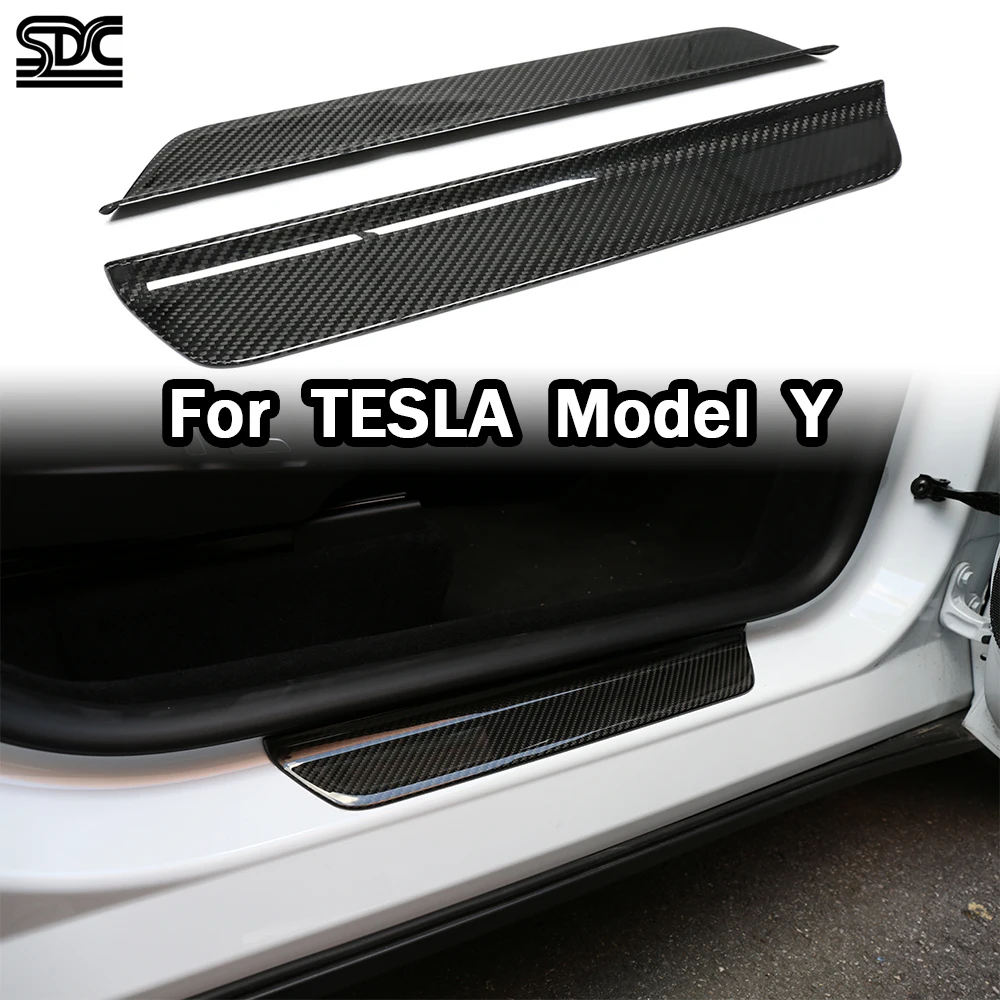 

Накладки на переднюю дверь из настоящего сухого углеродного волокна для Tesla Model Y 2025+ Model 3 2023-2025, накладка на руль, рамка держателя чашки