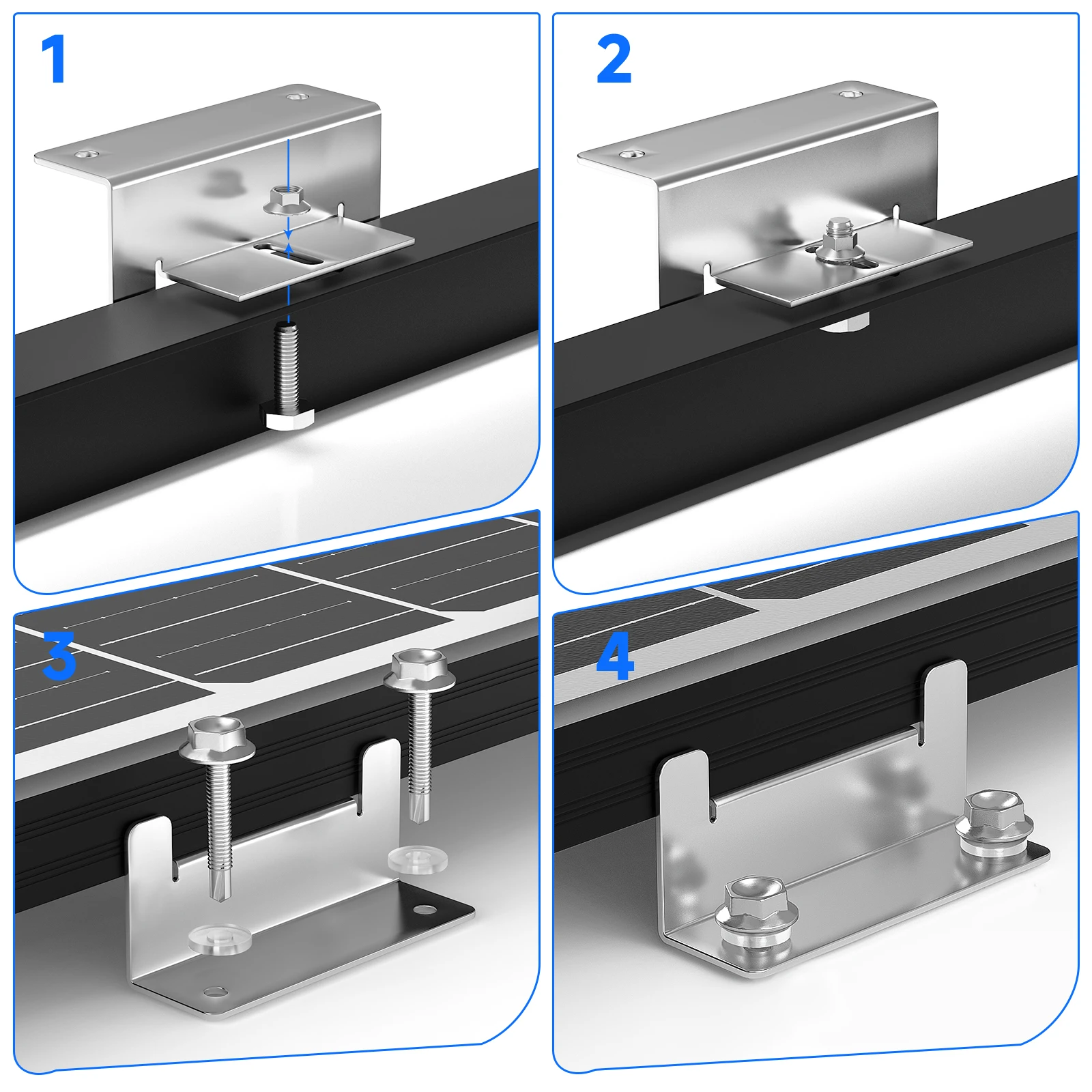 RVPOZWER 32/16/12Pcs Solar Panel Mounting Bracket Kit Lightweight Aluminium Supports for Roof Backyard Off-Grid