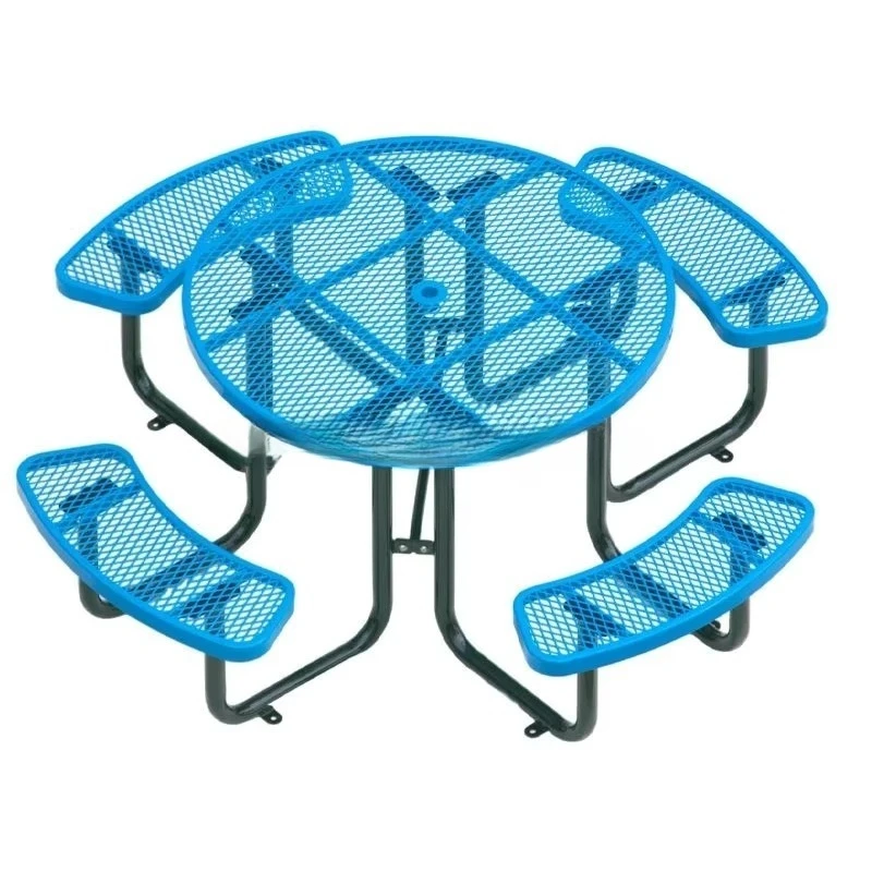 

Outdoor metal picnic table with 6-foot and 8-inch campus benches