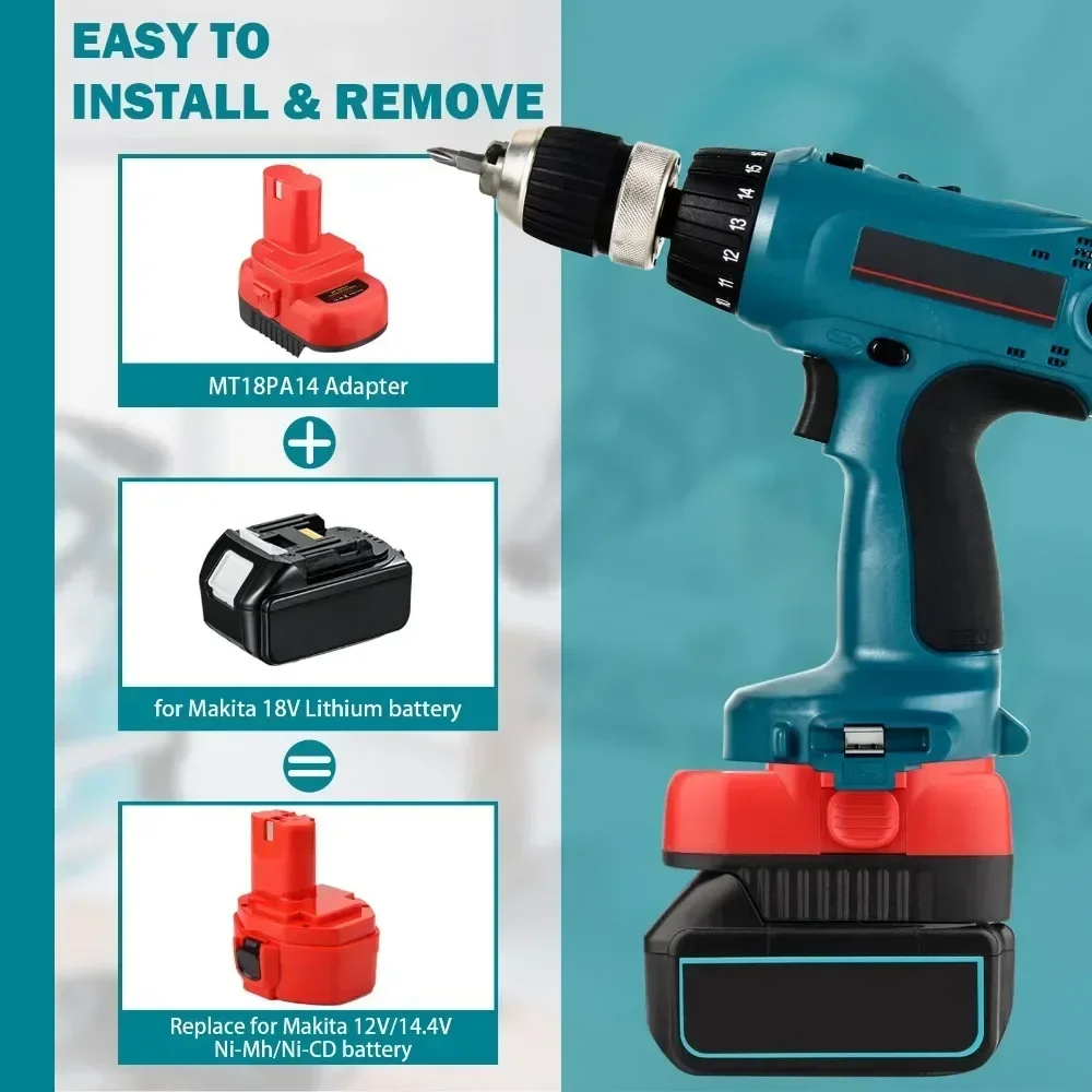 

For Makita 18V Lithium Batteries Converting To for Makita 12V/14.4V Ni-Mh Battery Electric Tools Drill MT18PA14 Battery Adapter