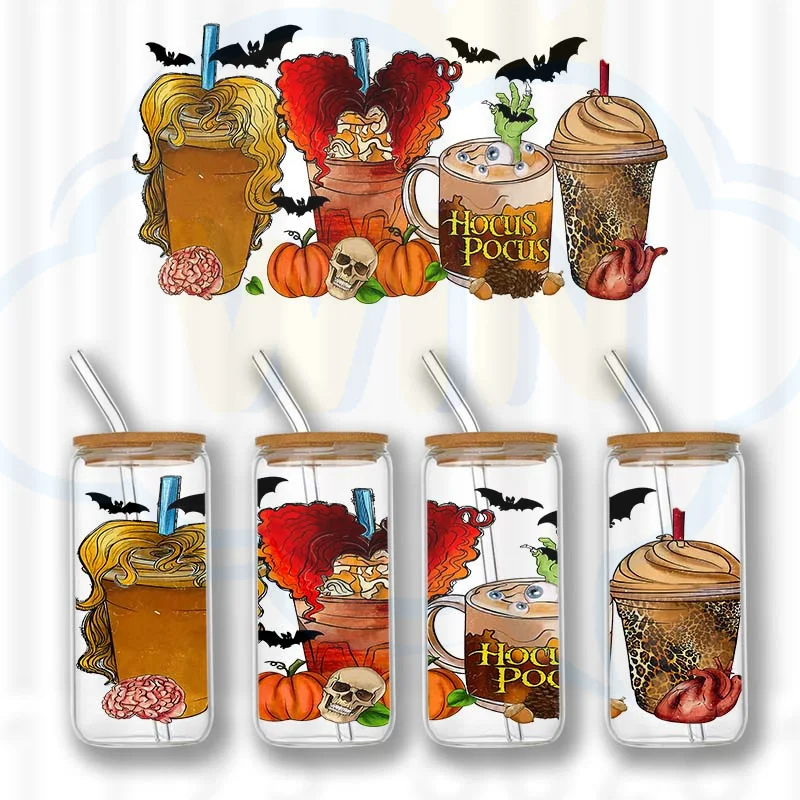 Halloween e Natal Thanksgiving Adesivos, Copa Wraps, Transferências UV DTF, 16OZ