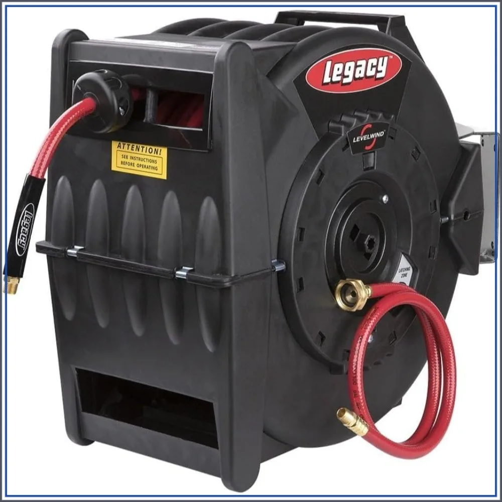 

Retractable Air Hose Reel, 3/8 in. x 100 ft., PVC, Levelwind Technology