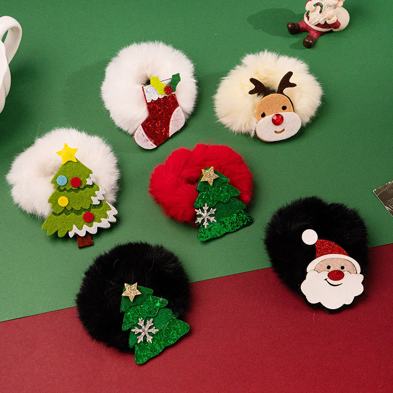 

Color Cartoon Plush Children's Hair Loop Christmas Holiday Outfit New Hair Ring Fashion Hair Tie Winter Hair Accessories