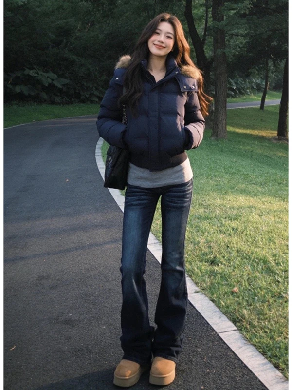 Thiened Fce Lined Bell Bot Jeans Women's Winter Sli Slimming Bootcut Denim Pants Low Waist Vintage Sle Jeans