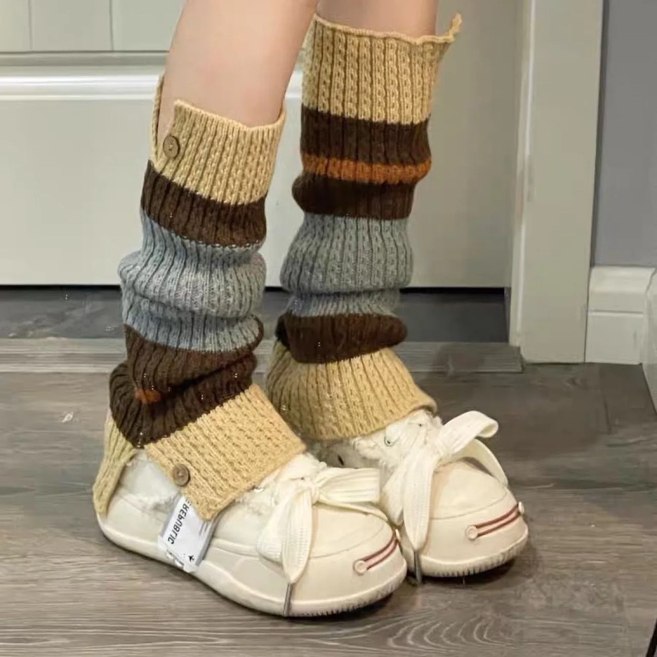 

New ​Y2K Knitted Leg Warmers Vintage Color Block Stacked Sock Fall Winter Slouchy Ballet Boot Cuff Retro Streetwear Accessories​