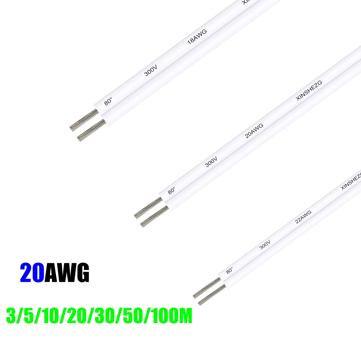 2 Pin Electrical Wire Tinned Copper 20 AWG  3/5/10/20/30/50/100m Insulated PVC LED Extension Cable For Strip Light SM Connector