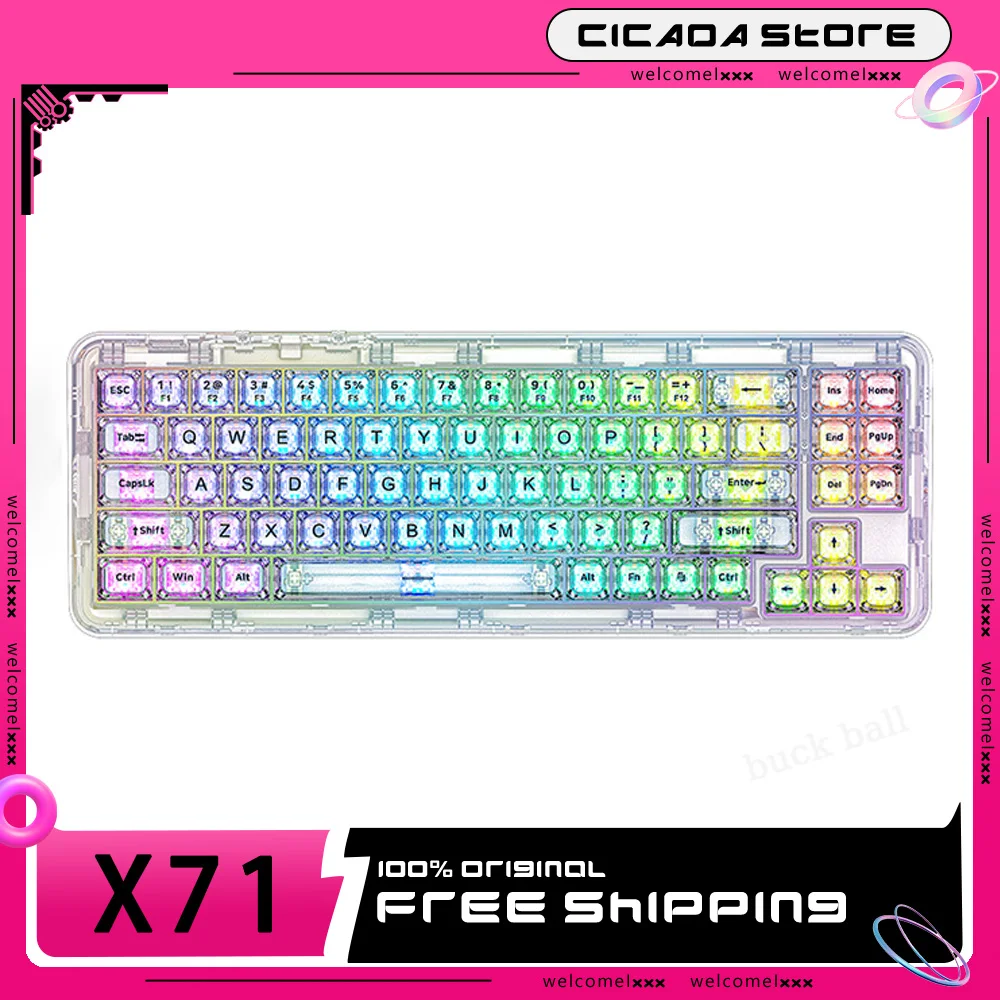 Xinmeng X71 Transparent Mechanical Keyboards Wireless Bluetooth 3 Mode Rgb Light Custom 71keys Hot Swap Esports Keyboards Gift