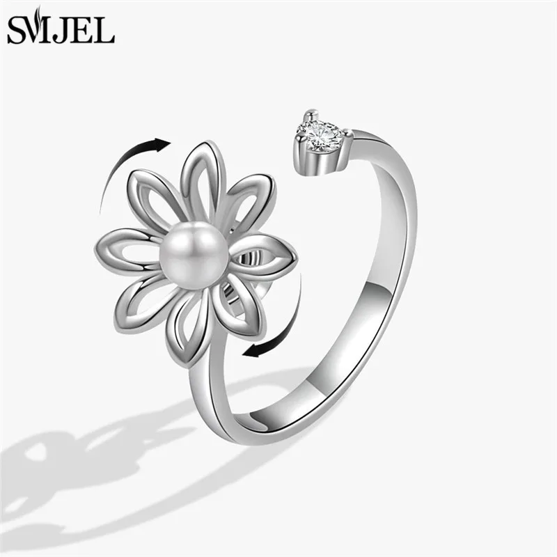 SMJEL Modischer Kirschblüten-Angstring, Fidget-Spinner-Ringe für Frauen, süße Katze, Biene, Hase, Schmetterling, drehbarer Ring, Hochzeitsgeschenk