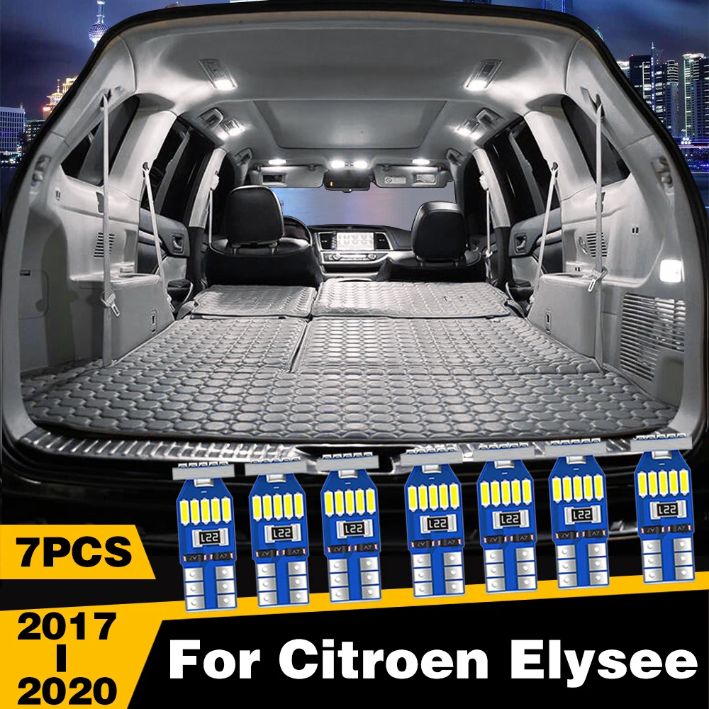 

7 Pcs White Ice-Blue Color LED Highlight Car Interior Dome Reading Light Roof Lamp For Citroen Elysee 2017-2020 Auto Accessories