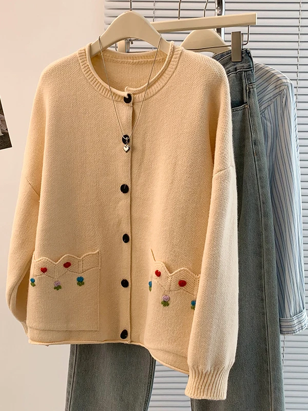 الخريف الشتاء زائد حجم عارضة فضفاض محبوك جولة Ne اللون سترة Jaet المرأة مريحة لينة طويلة Sve معطف #3