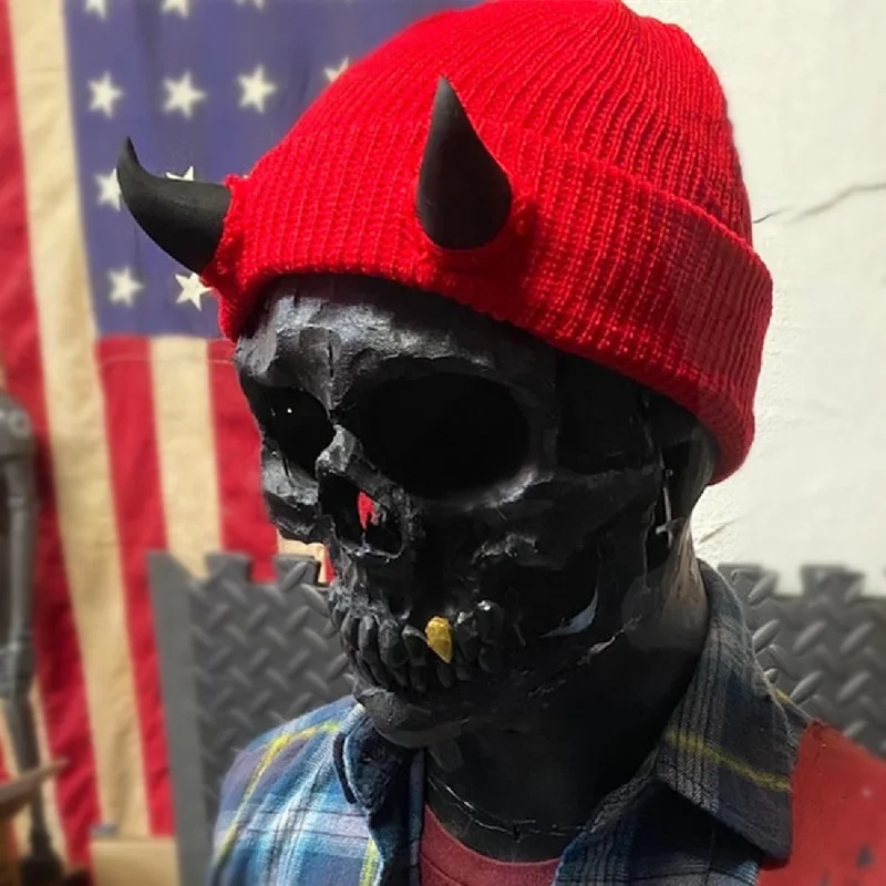 Devil Horns Knitted Beanie Hat for Men Women Novelty Winter Warm Hip Hop Hat Halloween Horn Elk Party Cool Punk Ear-coved Cap