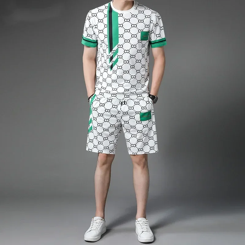 Casual Suit Men's Summer Short-sleeved Printed Top And Shorts 2 Piece Set Printed Sports Clothes Are Trendy And Fashionable