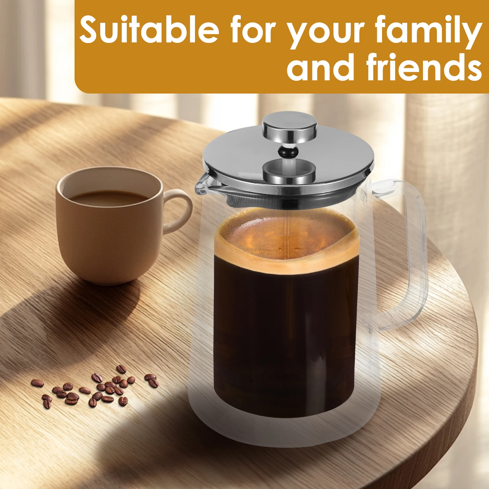 350-1000ml French Press Coffee Pot Double Wall Glass Clear French Press Tea Maker Multifunctional Coffee Maker for Home Office