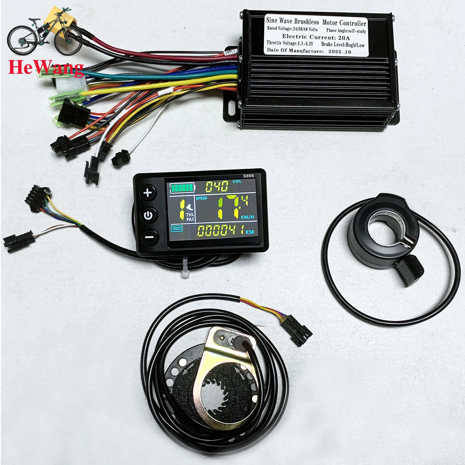 

24V 36V 48V 350W 500W 20A 3mode Sine Wave Brushless Motor Controller with S866 LCD Display , PAS and throttle for E-Scooter Bike