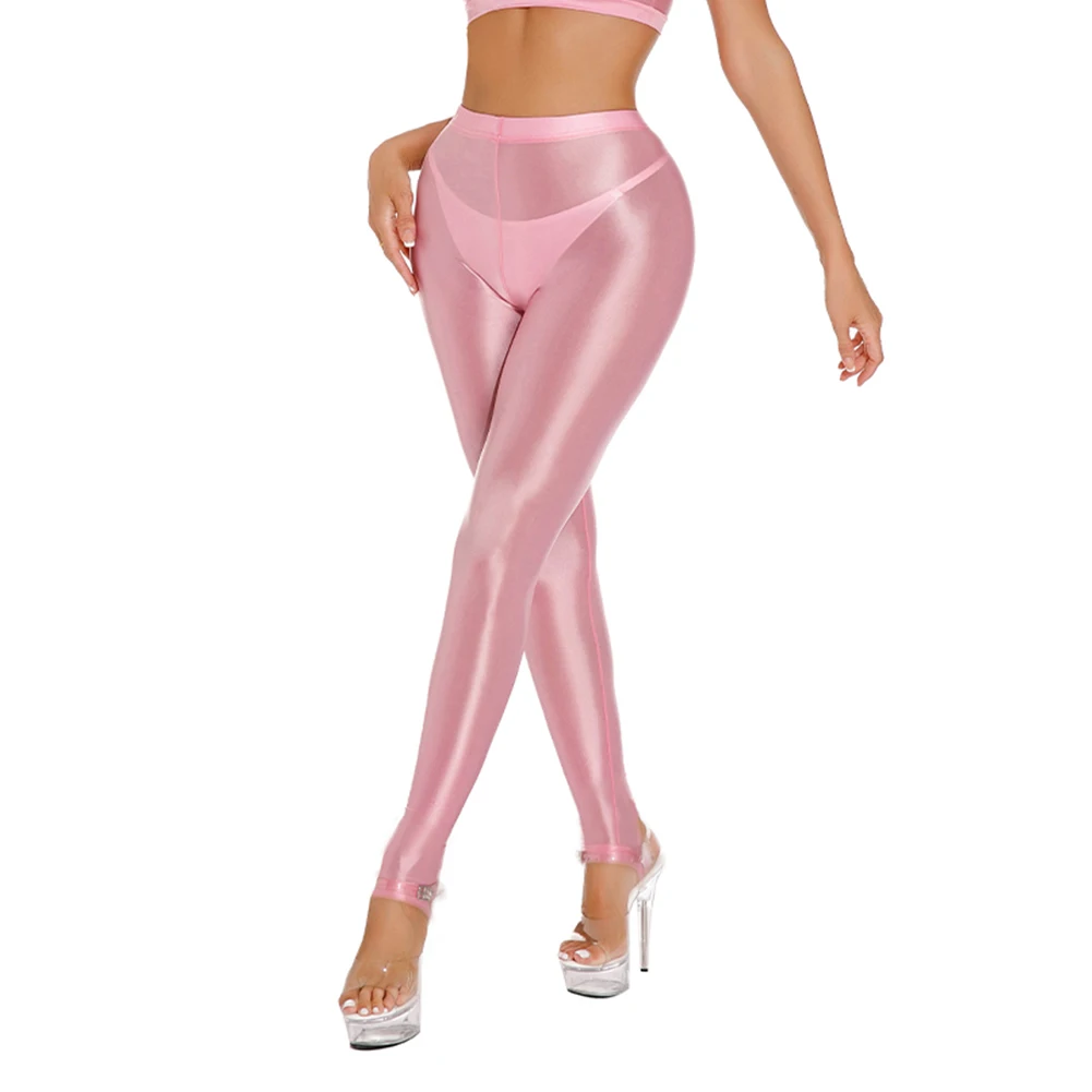 Leggings femeninos brillantes de cintura alta con diseño elástico flaco, ideales para entrenamiento de danza y yoga y uso deportivo diario en todas las estaciones