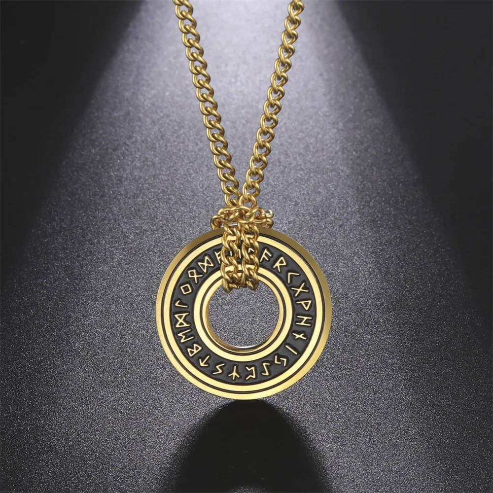 EUEAVAN Retro Viking Vegvisir Pagan Elder Futhark Runes Necklace Runic Compass Hollow Necklaces Nordic Amulet Talisman Jewelry