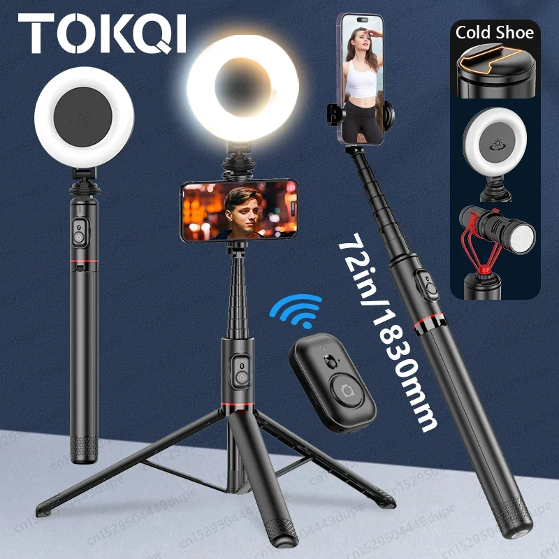 TOKQI 72inch Tripod,Extendable Bluetooth Selfie Stick,Aluminum Alloy Brackets for Smartphone iPhone Android Cellphone