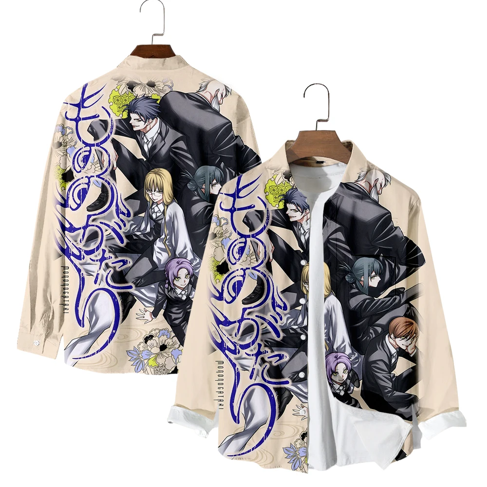 Mononogatari Anime Camicie a maniche lunghe con scollo a V Colletto rovesciato Camicia con bottoni Top stile casual