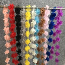 1 yard Multicolor Chiffon 3D Lace Flowers Lace Trim Fabric DIY Lace Wedding dress Decoration Accessories Sewing Craft supplies