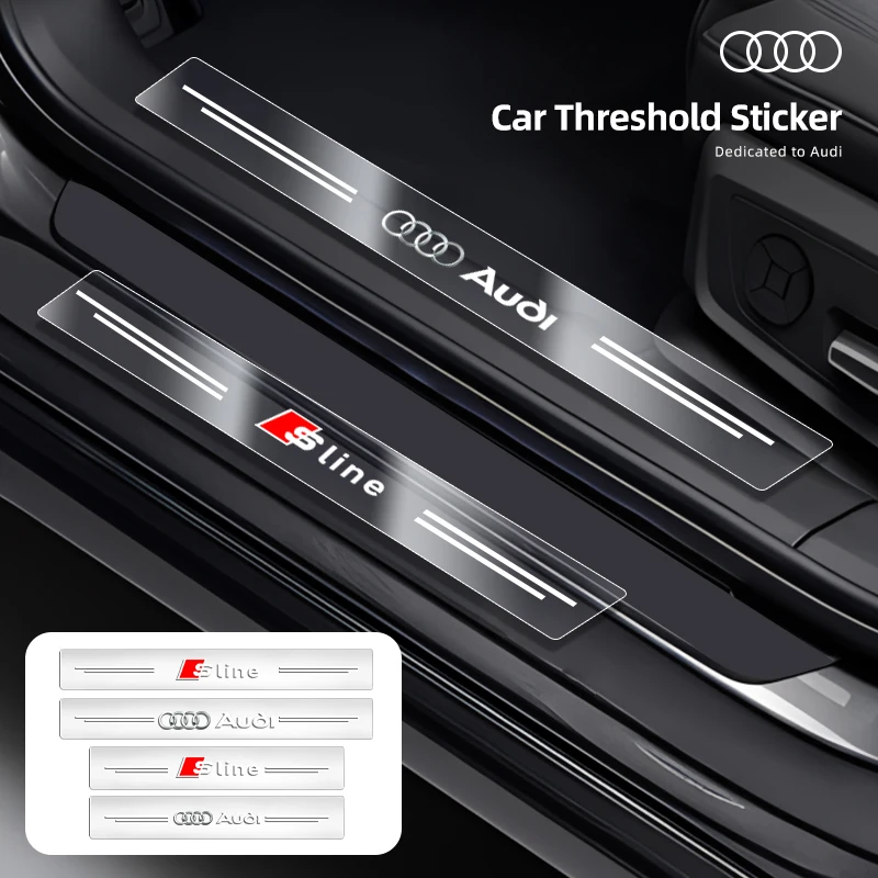 4pcs Car Door Sill Bumper Protector Transparent Stickers For Audi Sline TT Q2 Q3 Q5 Q7 Q8 A3 A4 A5 A6 A7 R8 B5 B6 B7 B8 C5 C6 C7