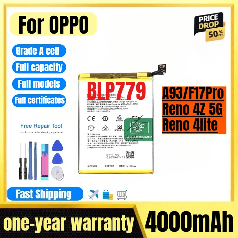 

BLP779 for OPPO A93/F17Pro/Reno 4Z 5G/Reno 4lite Phone Battery High Quality High Capacity Replacement Bateria Grade A Cell