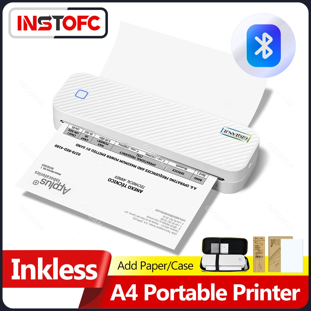 Mini impresora térmica A4 inalámbrica, sin tinta Portabl, Bluetooth, papel A4, teléfono móvil, impresora de documentos fotográficos para oficina/trabajo/hogar