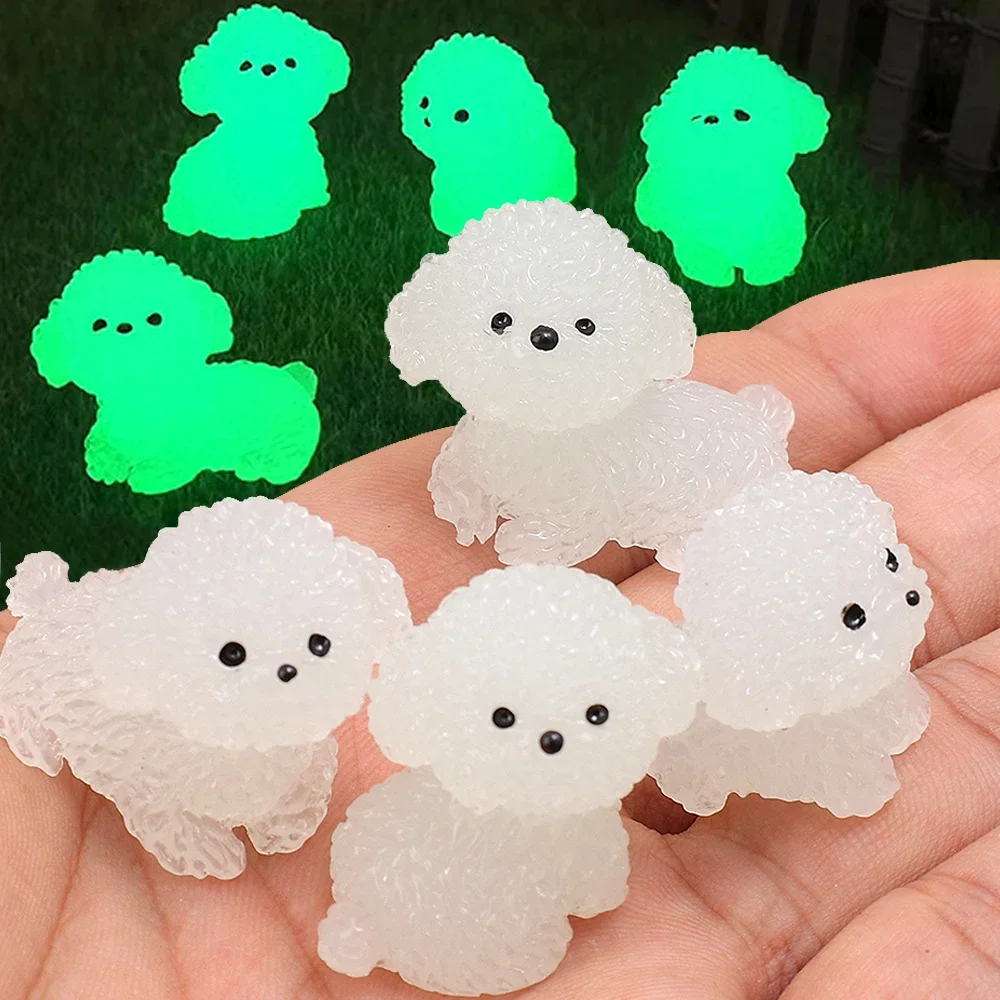 1/4/Pcs Nightglow Puppy Ornament Home Desk Fluorescence Mini White Dog Decoration Room Office Car Cute DIY Resin Ornament Crafts