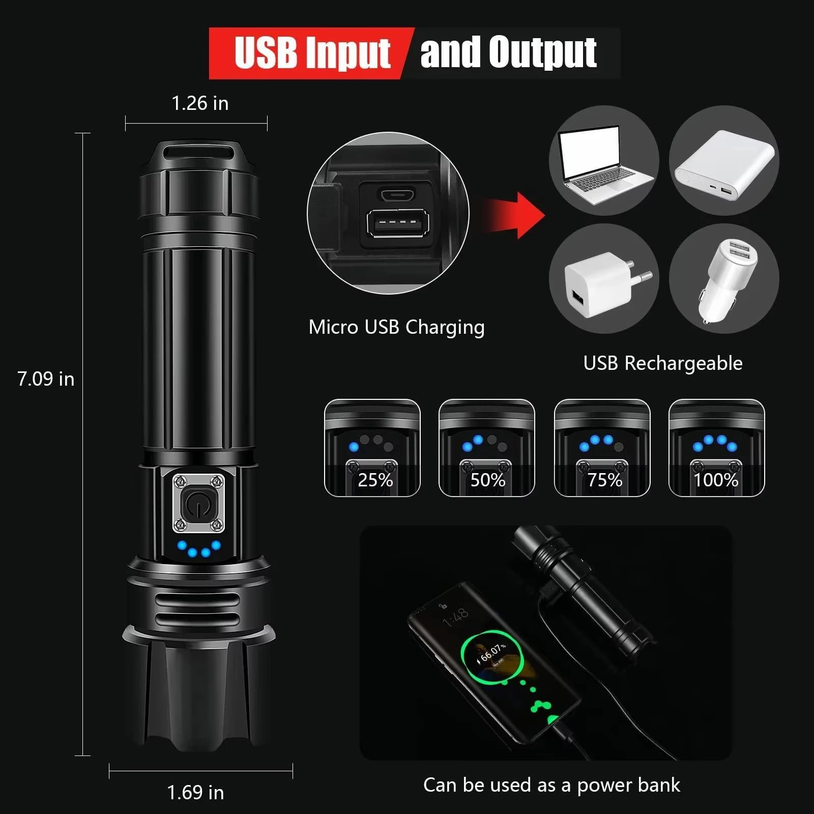 Most Powerful LED Flashlight Rechargeable Torch Lighting 3000M Tactical Lantern Ultra Powerful Flashlight With Usb Charging