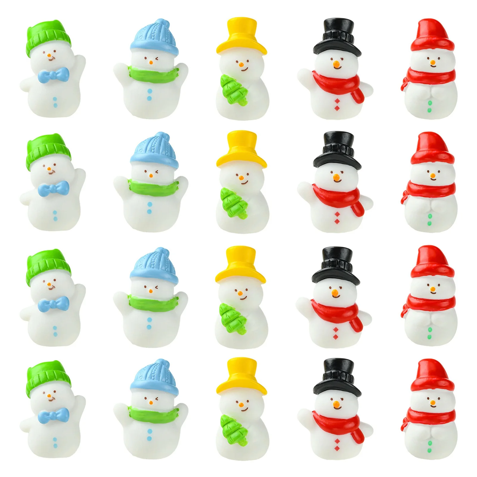 PandaHall 20 Stück 5 Stile Weihnachts-Schneemann-Mini-Ornamente aus Harz, Weihnachts-Mikrolandschaftsdekoration für DIY-Schmuck und Bastelarbeiten – Detail 1