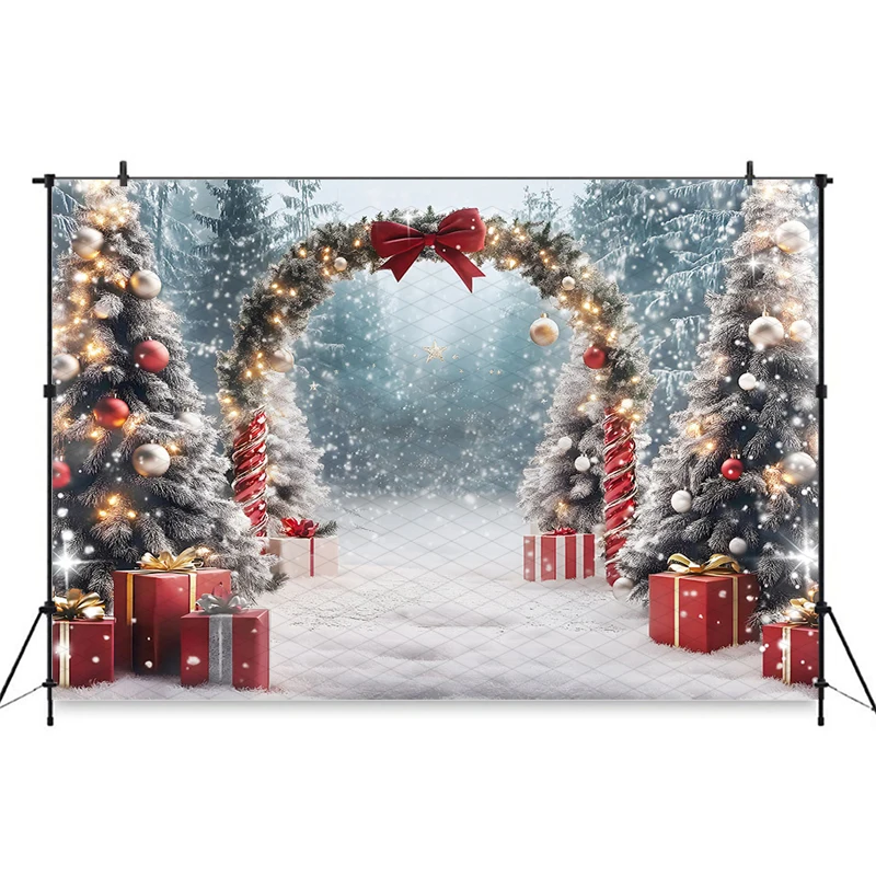 Mocsicka Christmas Photography Backdrop Xmas Tree Snow Deer Gifts Decoration Children Kid Family Holiday Party Background Banner