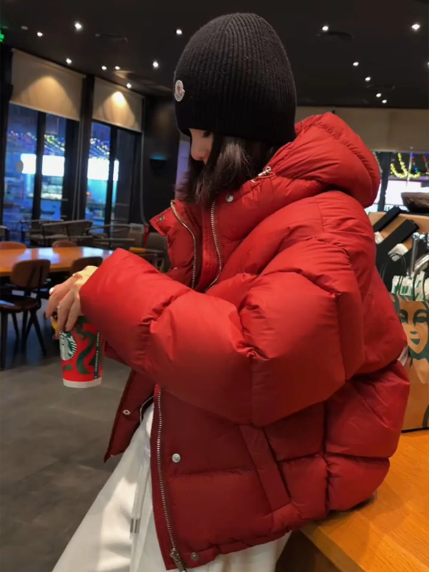 Sli ort vermelho feminino para baixo Jaet Faionable casual fibra de poliéster quente Thiened inverno casaco de pão