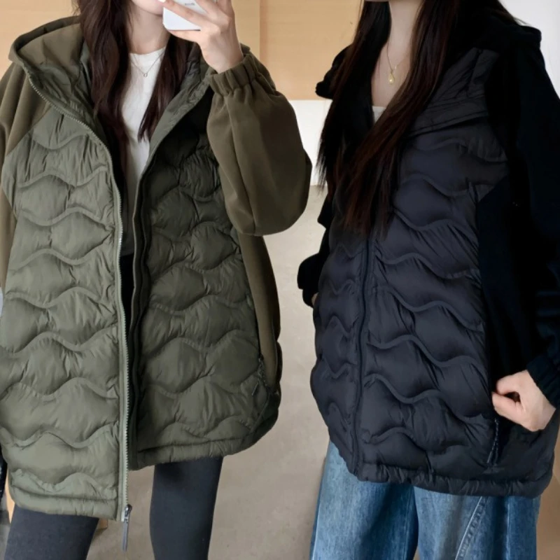 

Cotton 25 New Hooded Padded Clothes Women's Padded Jackets Sleeves Splicing Light and Thin Jackets