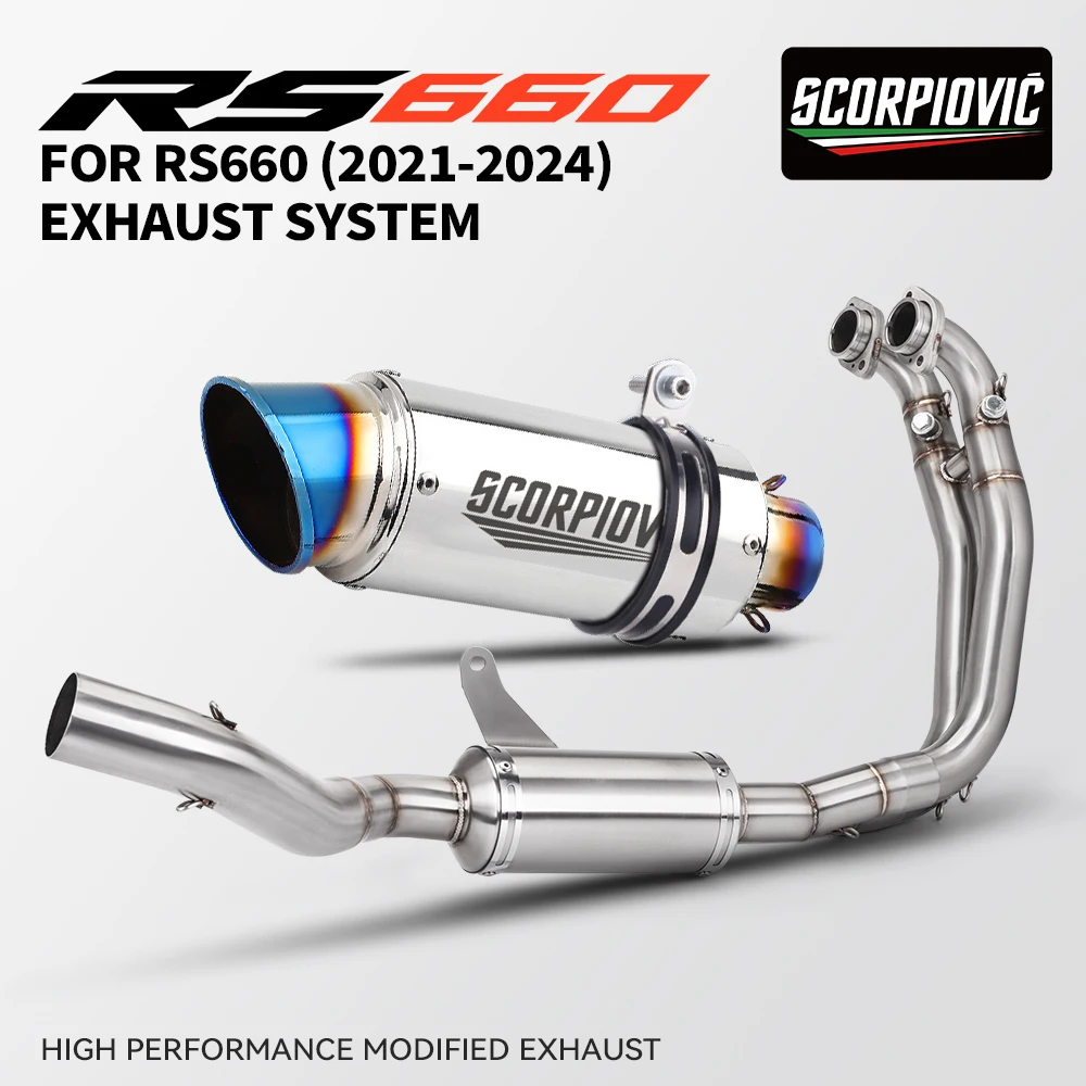 Full Motorcycle Exhaust System Slip On Muffler Front Link Pipe Performance Escape Manifold Fit RS660 Tuono 660 2021-2023