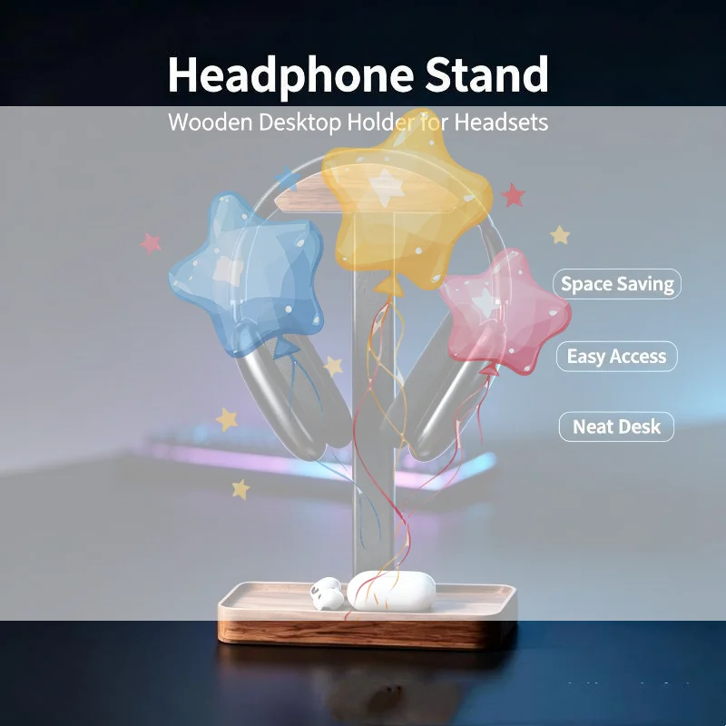 Desk Organizer - 나무 소재의 헤드폰 스탠드, 데스크탑 정리대,