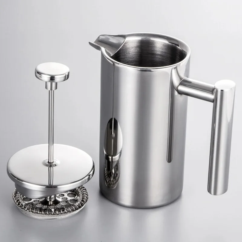 Double-Walled Stainless Steel French Press Coffee Pot – 350/800/1000ml Insulated Brewer